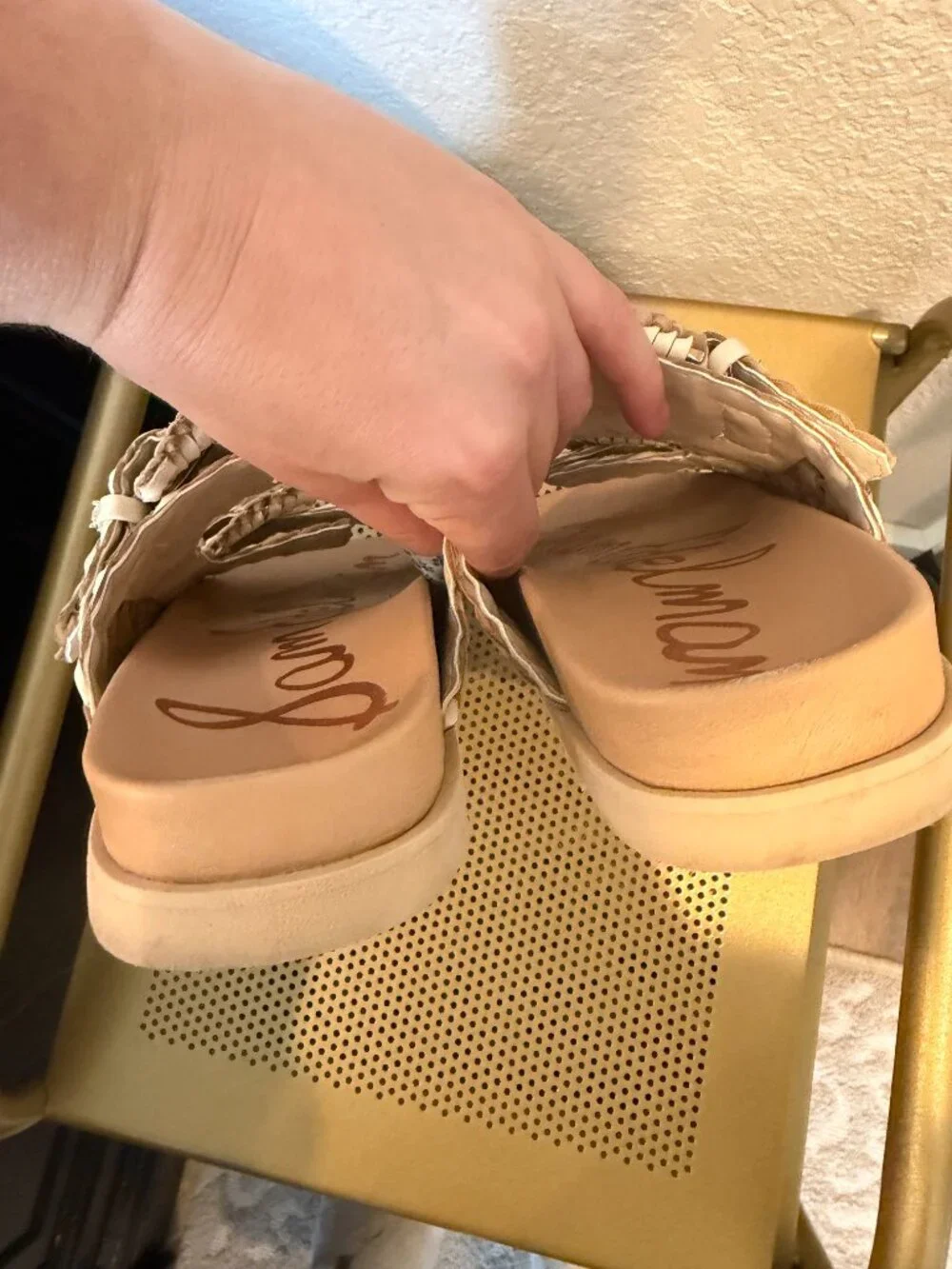 Sam Edelman Ivory Tiffanie Woven Leather Slides Size 7